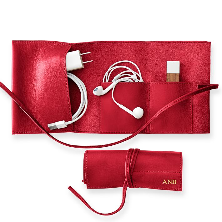 Leather Charger Roll Up, Red