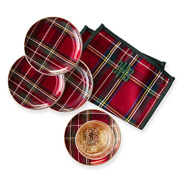 Ceramic Coasters, Set of 4, Red Preppy Plaid