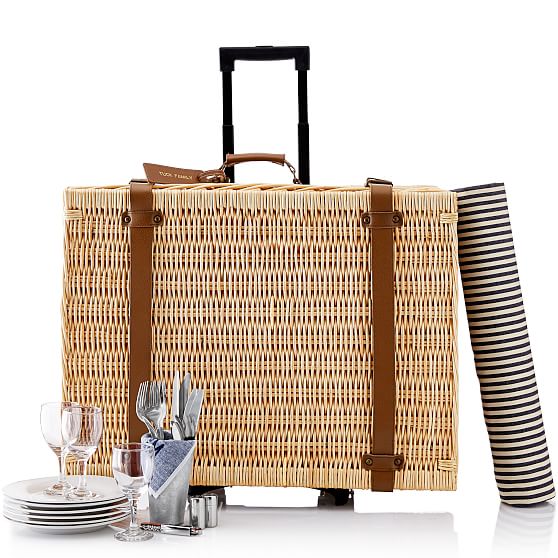 Rolling Wicker Picnic Basket, Set for 6 Mark and Graham