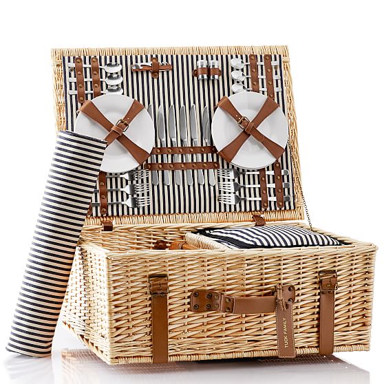 Rolling Wicker Picnic Basket, Set for 6 | Mark and Graham