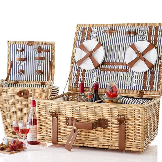 Rolling Wicker Picnic Basket, Set for 6 | Mark and Graham