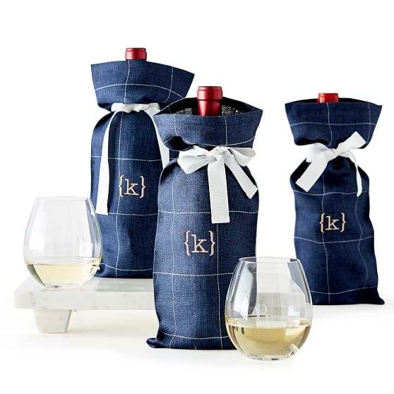 Windowpane Linen Wine Bags