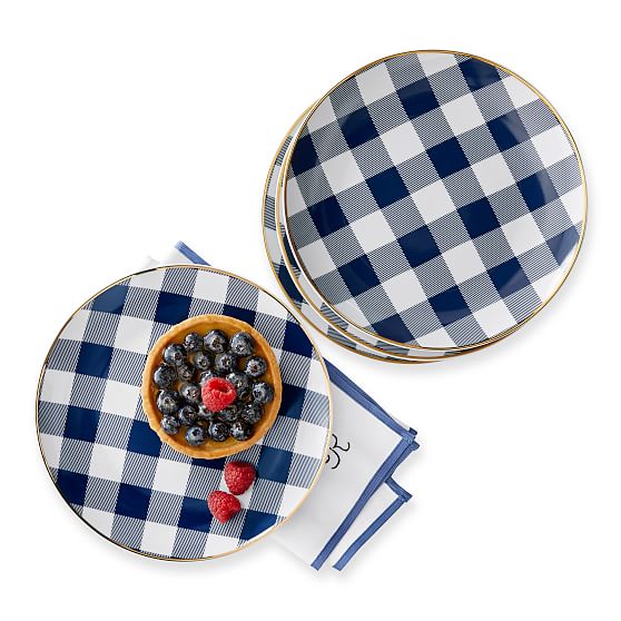 Ceramic Dessert Plate, Set of 4, Gingham Mark and Graham