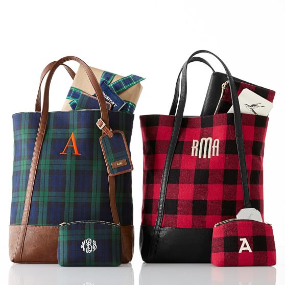 Navy Watch Plaid Tote Mark And Graham Navy Watch Plaid Tote