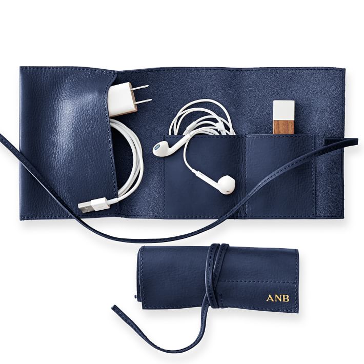 Leather Charger Roll Up, Navy
