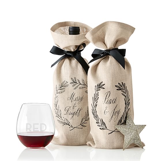 Maybelle Calligraphy Linen Wine Bags, Set of 3 Mark and Graham