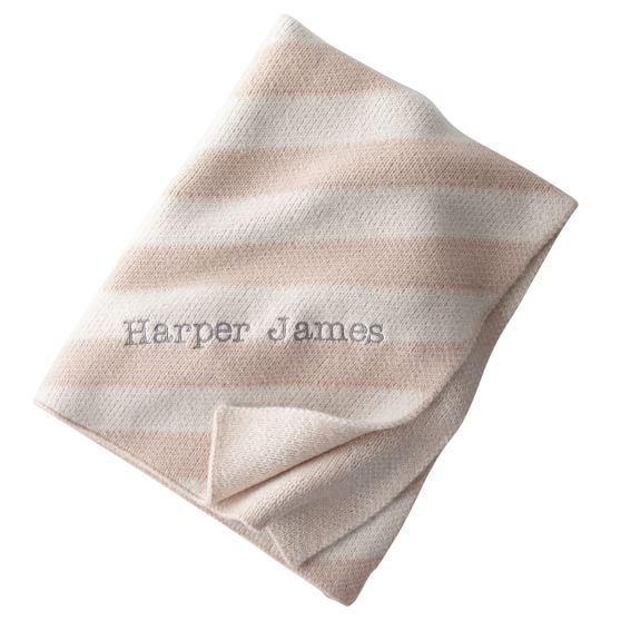 Knit Baby Blanket, Stripe, Blush-Ivory