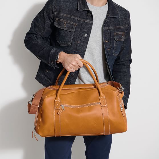 Baseball Leather Overnight Bag And Travel Pouch Set