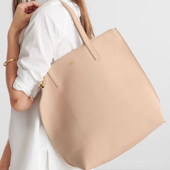 beige leather tote bag
