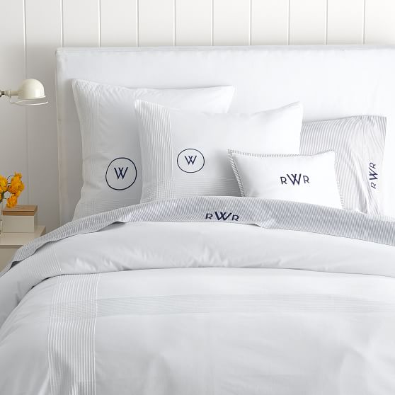 Crisp White Pintuck Monogrammed Duvet Cover Sham Set