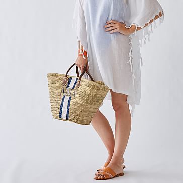 Hand painted straw beach bag on sale