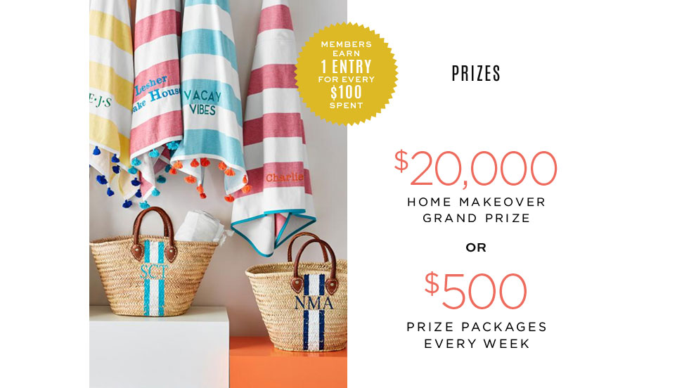 Home Makeover Sweepstakes: Members earn 1 entry for every 100 dollars spent